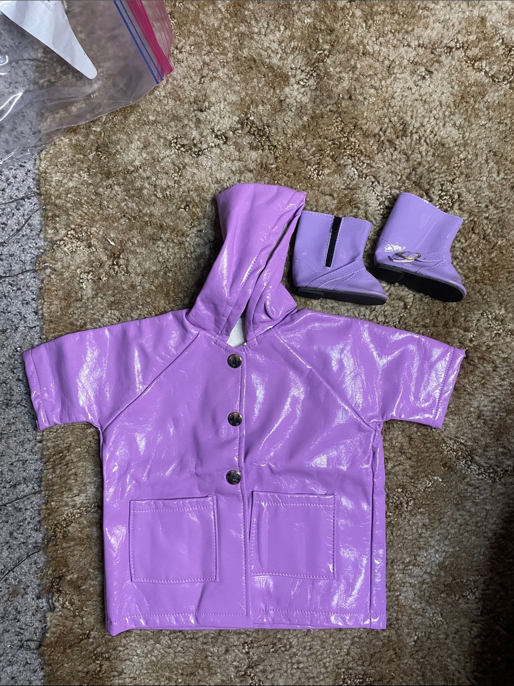 American Girl Doll Purple Rain Coat‎ & Rain Boots